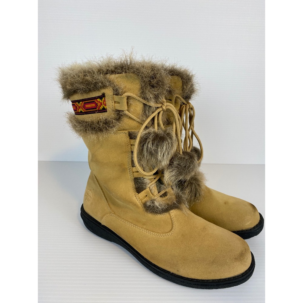 Totes Talya Tan Suede Fur‎ Trimmed Winter Boots Women's Size 10 Medium